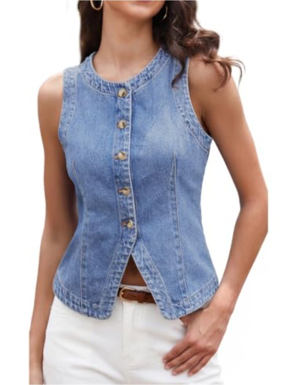 Women's Stretchy Denim Vest - Sleeveless Button Down Summer Waistcoat